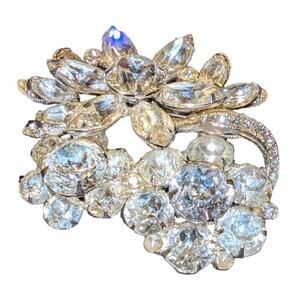 Eisenberg Brooch Vintage 1950's Stunning Signed Rhinestone Flower Pin 2.5 inches